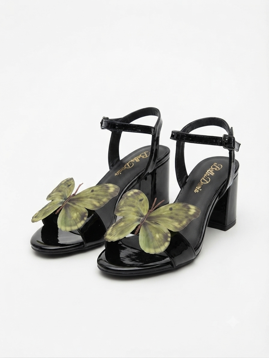 Black & Olive 3D Butterfly Heel (5cm
