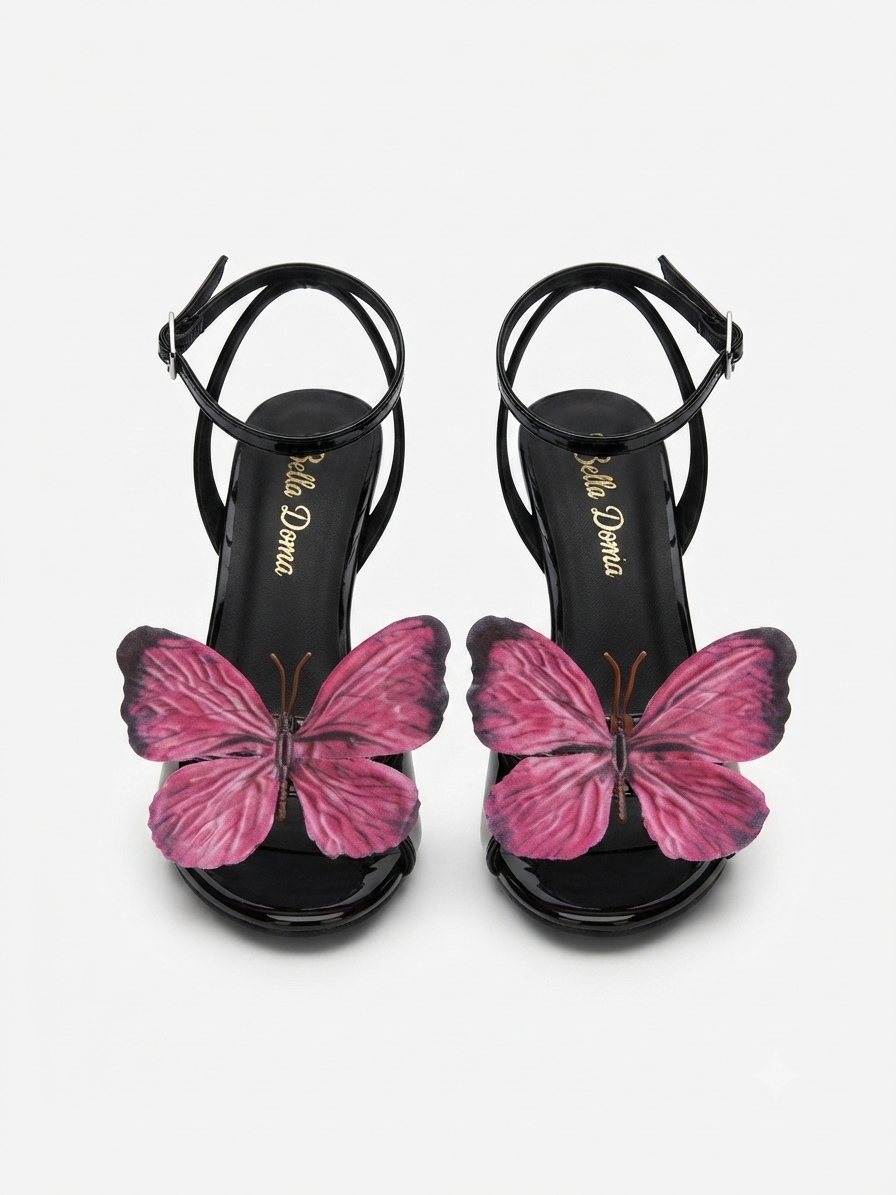 Silk Fuchsia Butterfly Kitten Heel (5 CM)