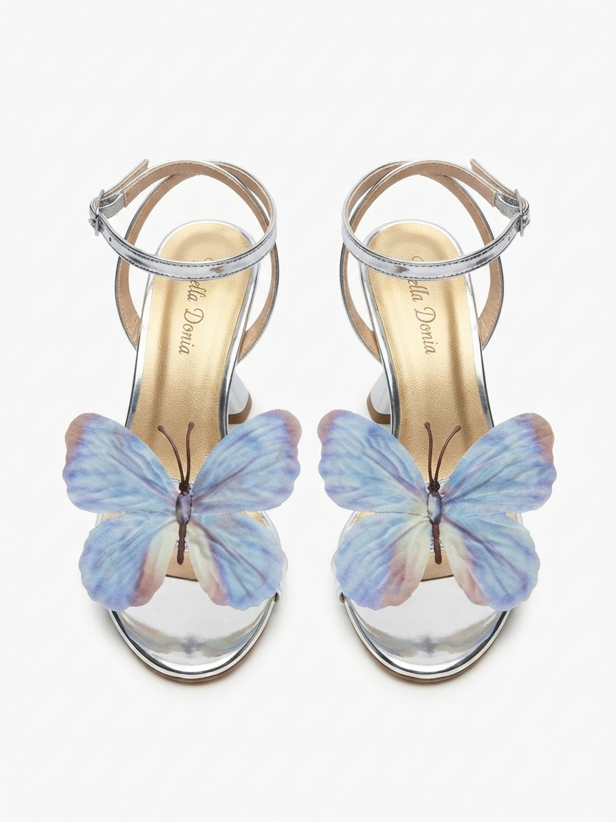 Bella Donia Metallic Silver & Blue Butterfly Stiletto Heel 5cm