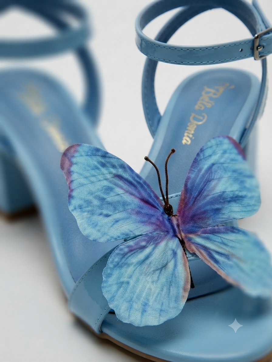 Blue Monarch 3D Butterfly Kitten Heel (5cm)