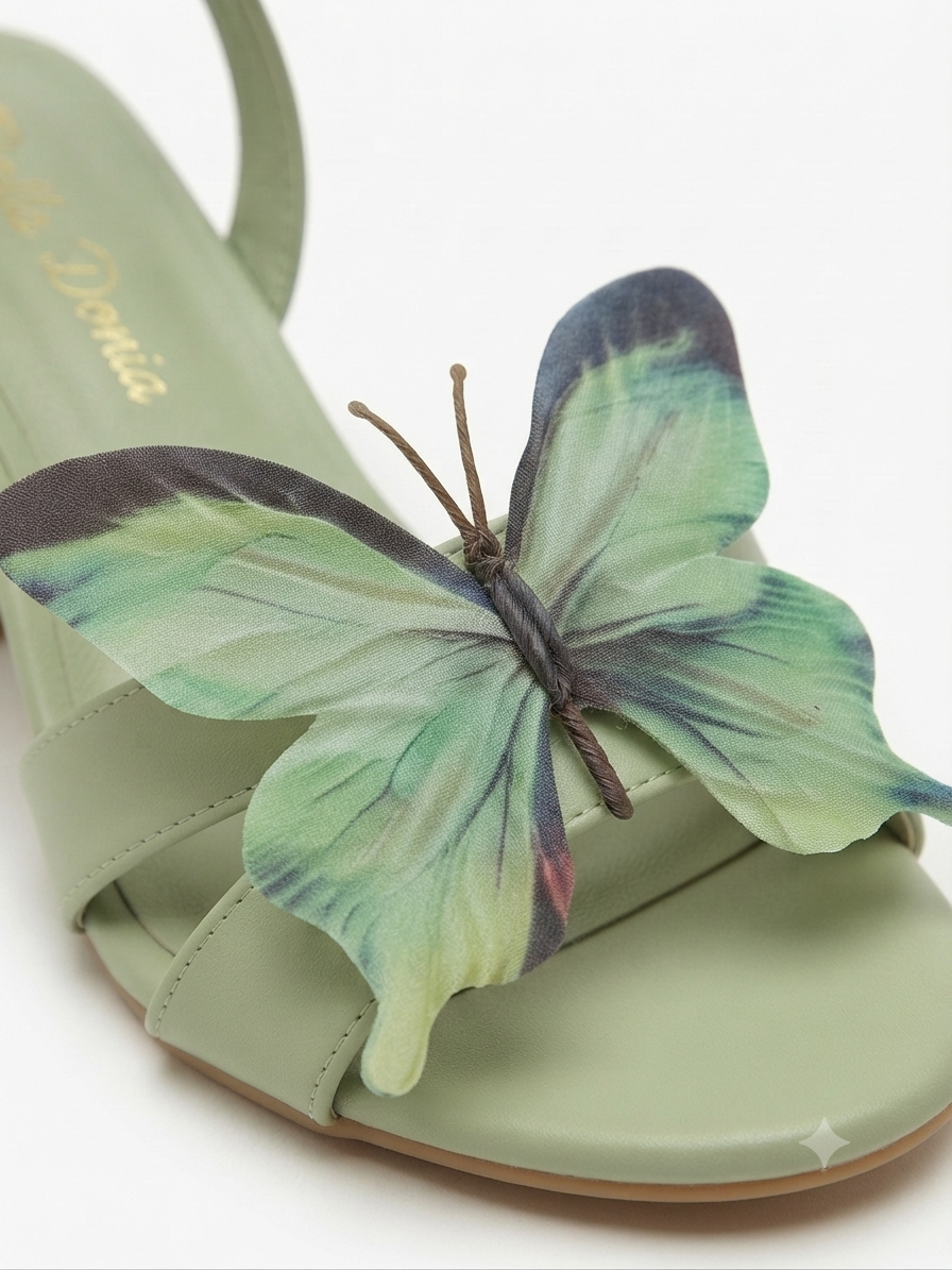 Sage Green 3D Butterfly Kitten Heel (5cm)