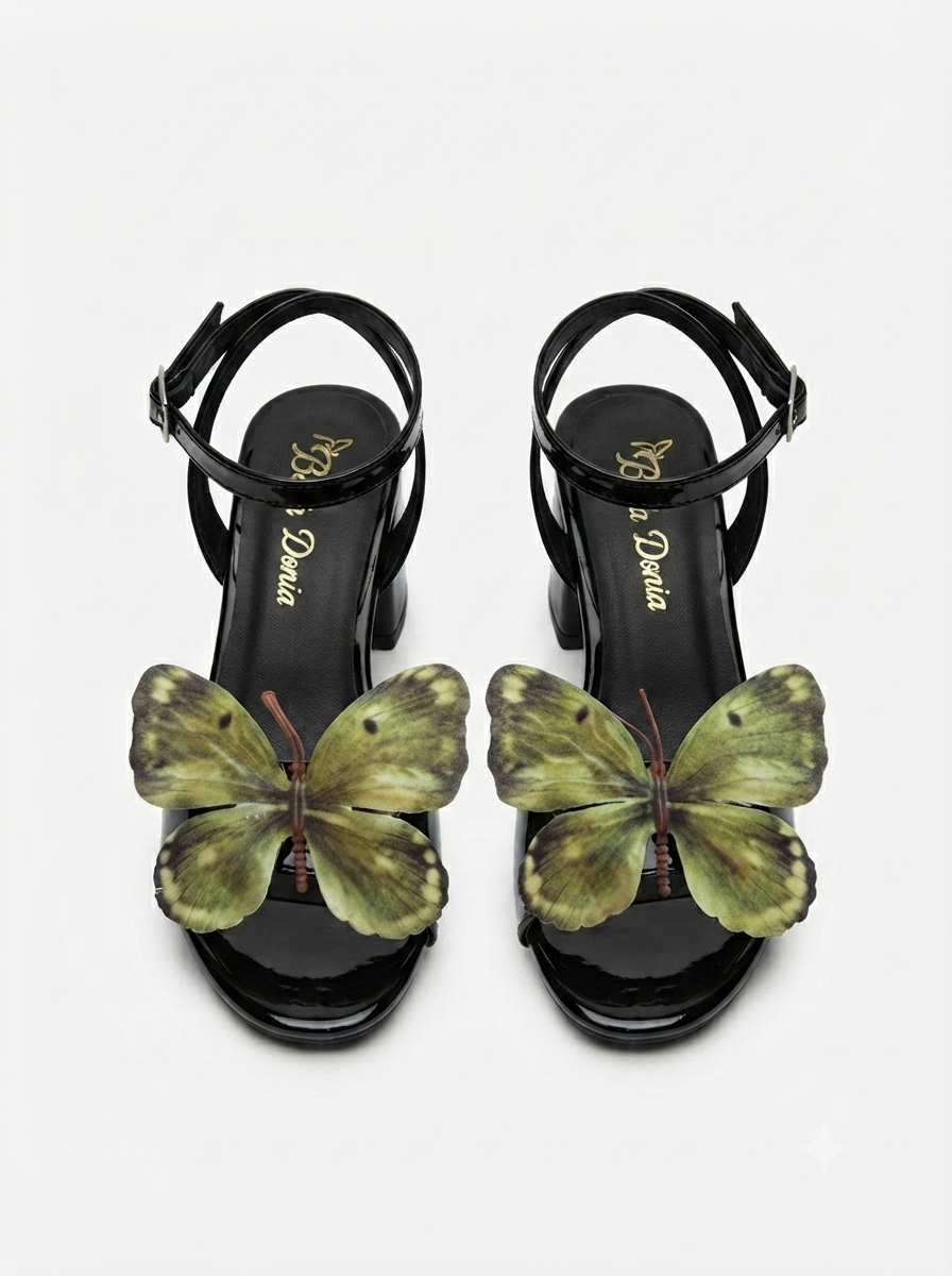 Black & Olive 3D Butterfly Heel (5cm