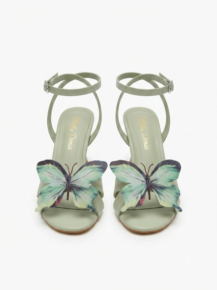 Sage Green 3D Butterfly Kitten Heel (5cm)