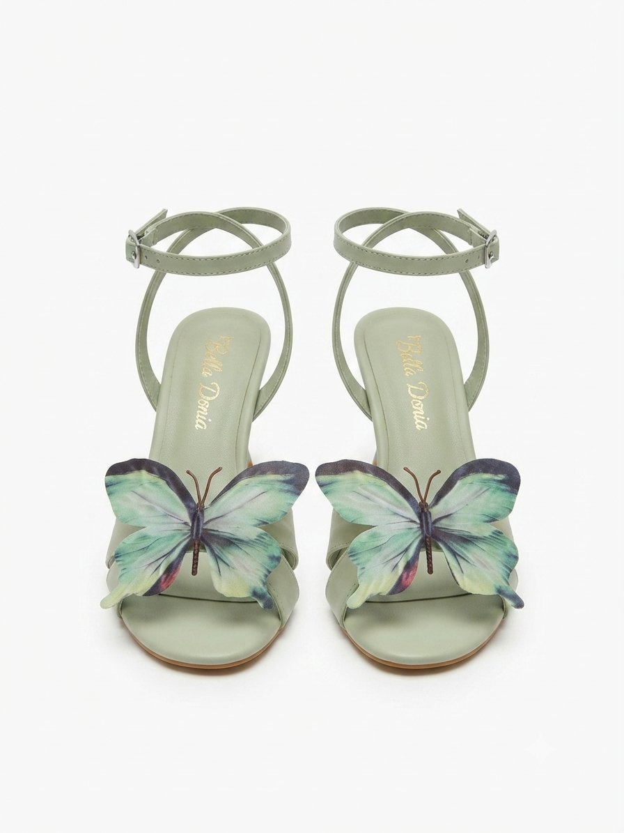Sage Green 3D Butterfly Kitten Heel (5cm)