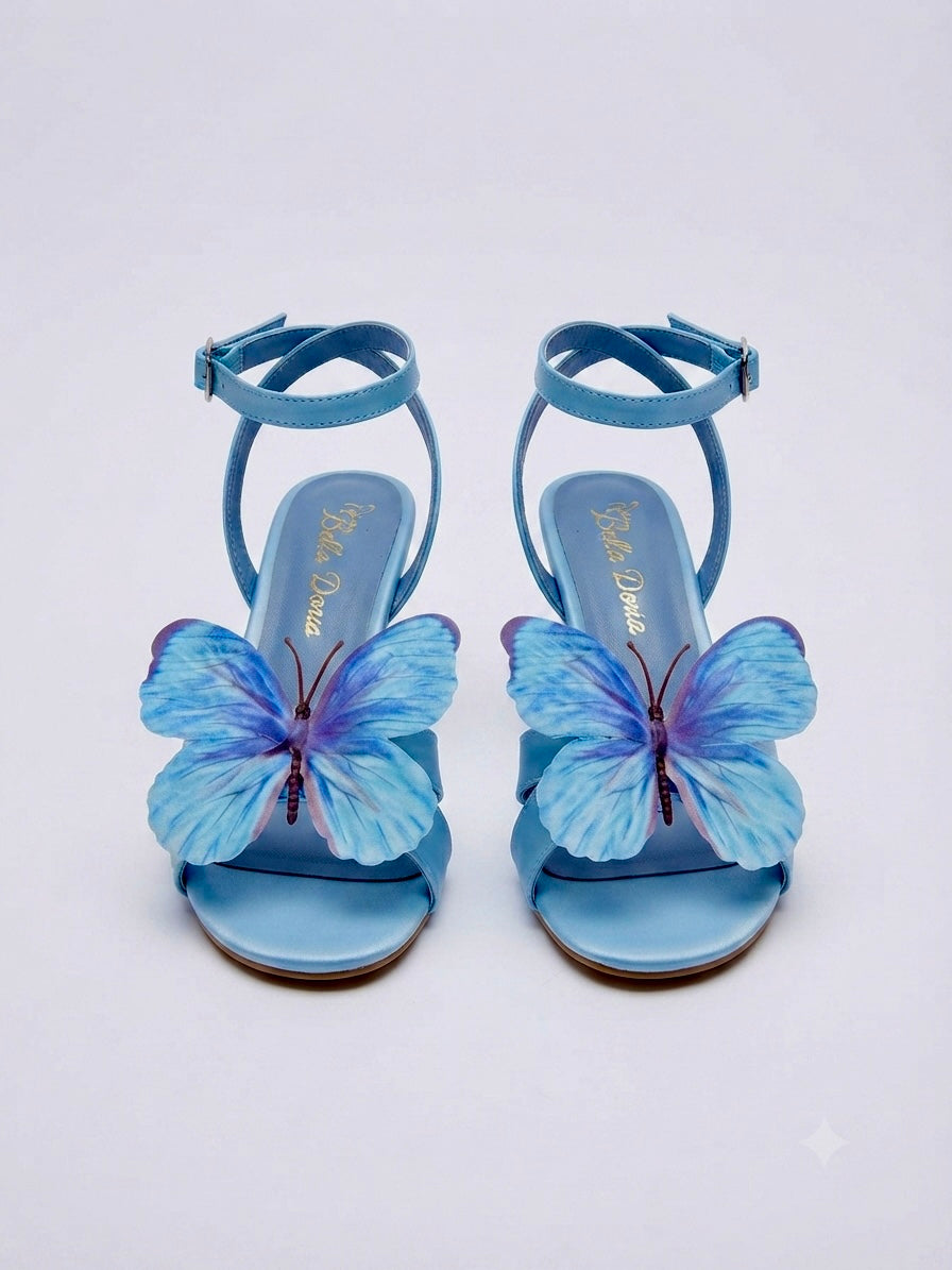 Blue Monarch 3D Butterfly Kitten Heel (5cm)