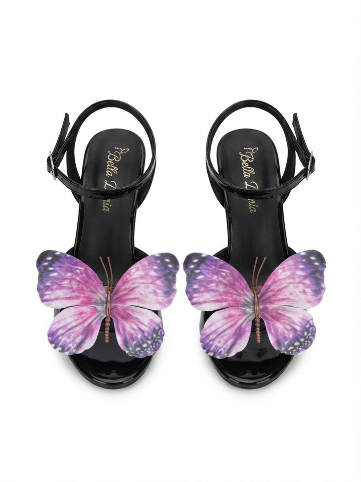 Black Patent & Purple Butterfly Stiletto Heel 5cm