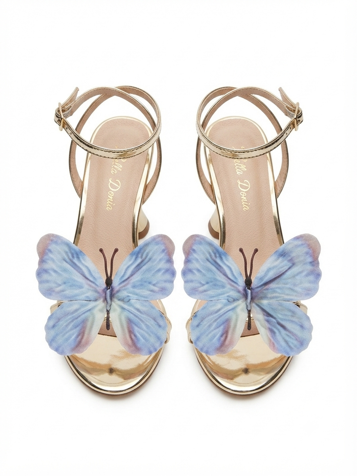 Bella Donia Metallic Gold & Blue Butterfly Stiletto Heel 5cm