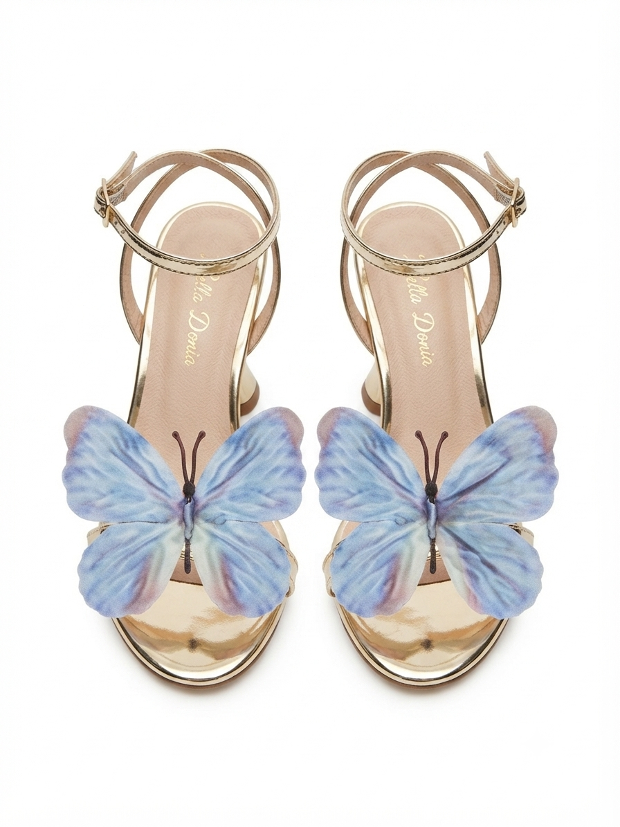 Bella Donia Metallic Gold & Blue Butterfly Stiletto Heel 5cm