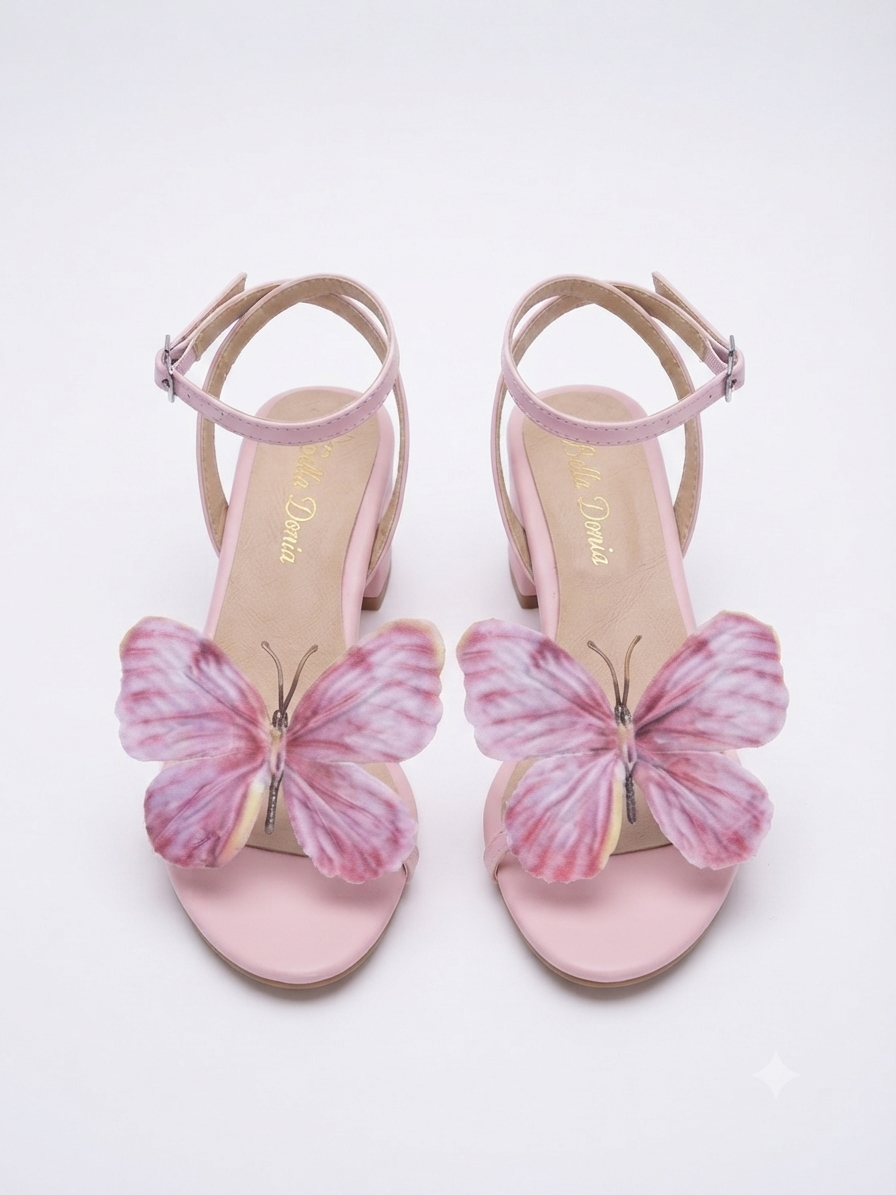Bella Donia Soft Pink & Silk Butterfly Block Heel 5cm
