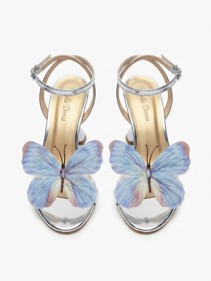 Bella Donia Metallic Silver & Blue Butterfly Stiletto Heel 5cm